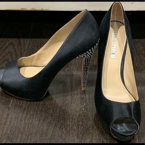 Black Satin Heels with Sparkle on Heels